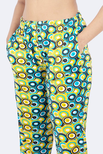 Yellow & Sky Blue Circle Print Nightwear Pyjama