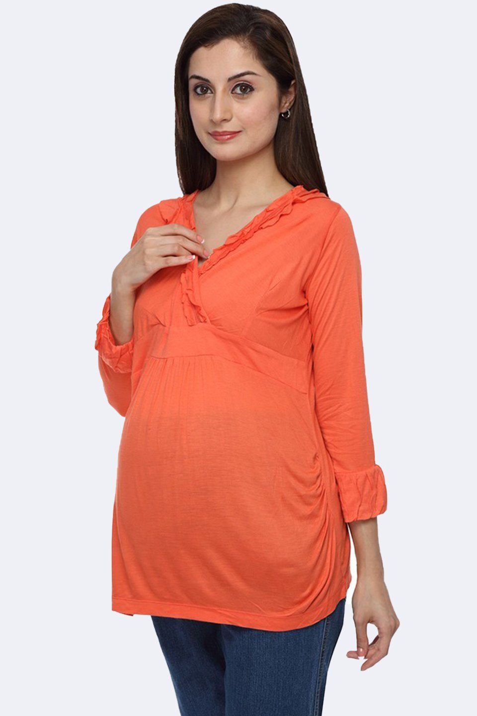 Classy Orange Evening Maternity Top