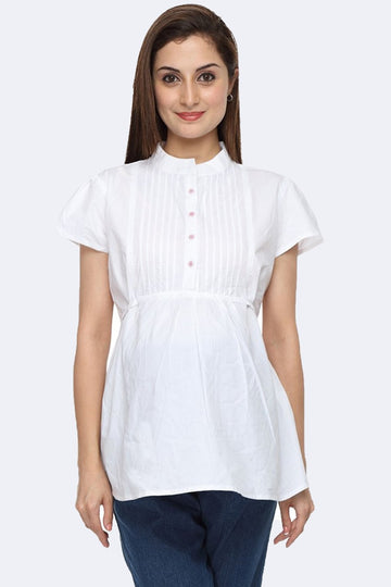 Pintucks White Maternity Shirt