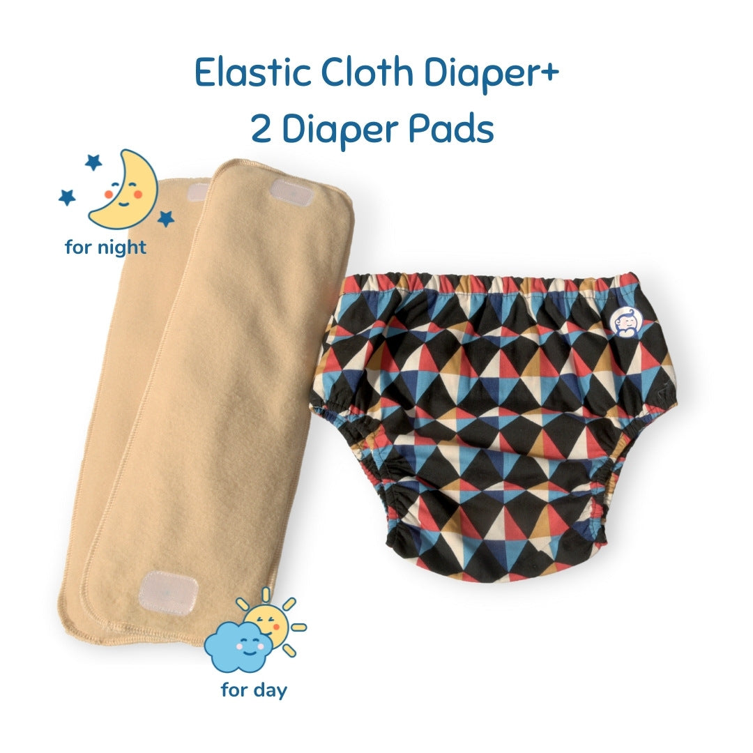 Fabric Diaper Kaleido Elastic Waist Pull Up/Underwear Style With Diaper Pads Free