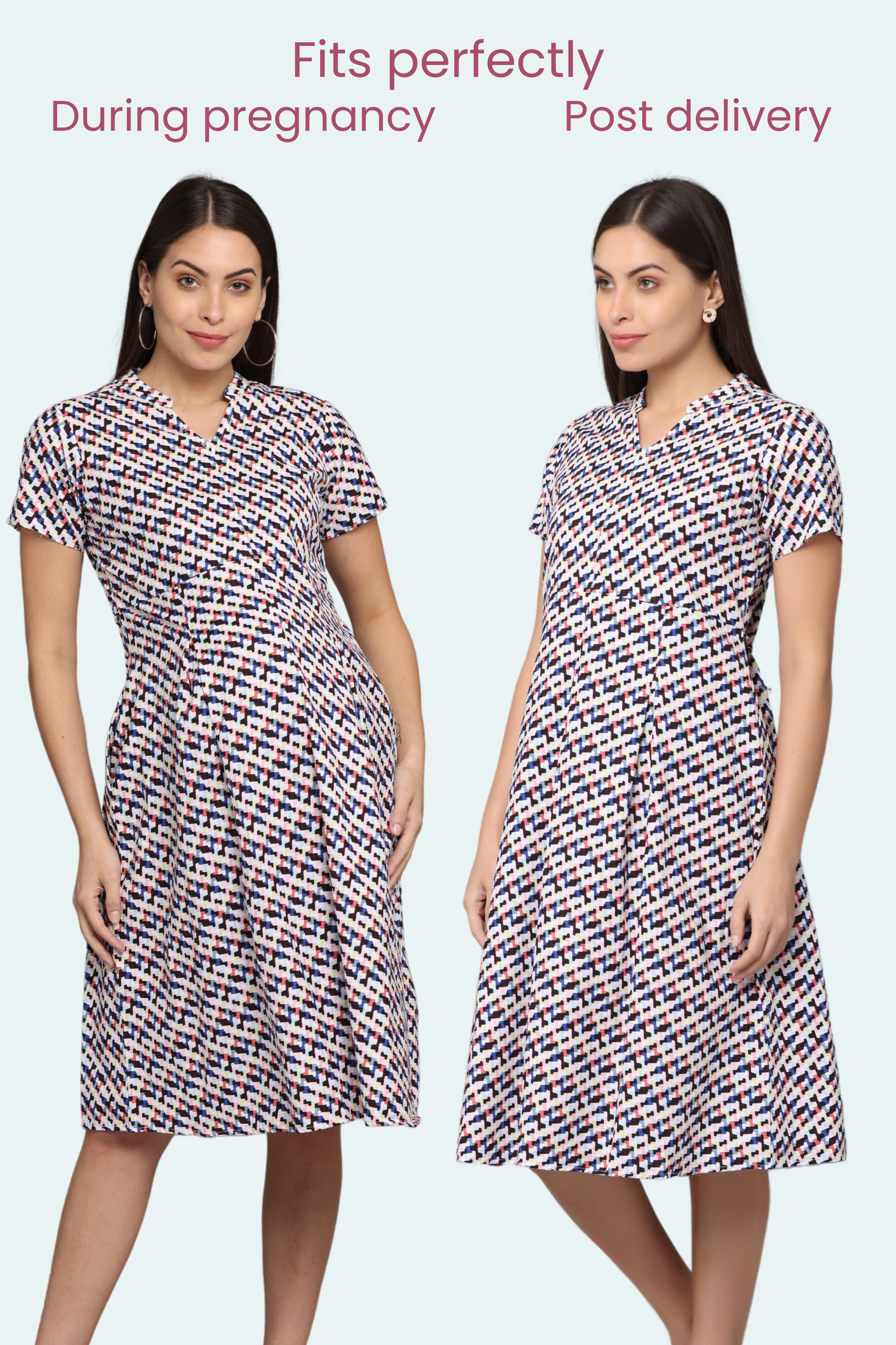 Purple Jaipuri print Cotton Maternity Dress - Mommytobe
