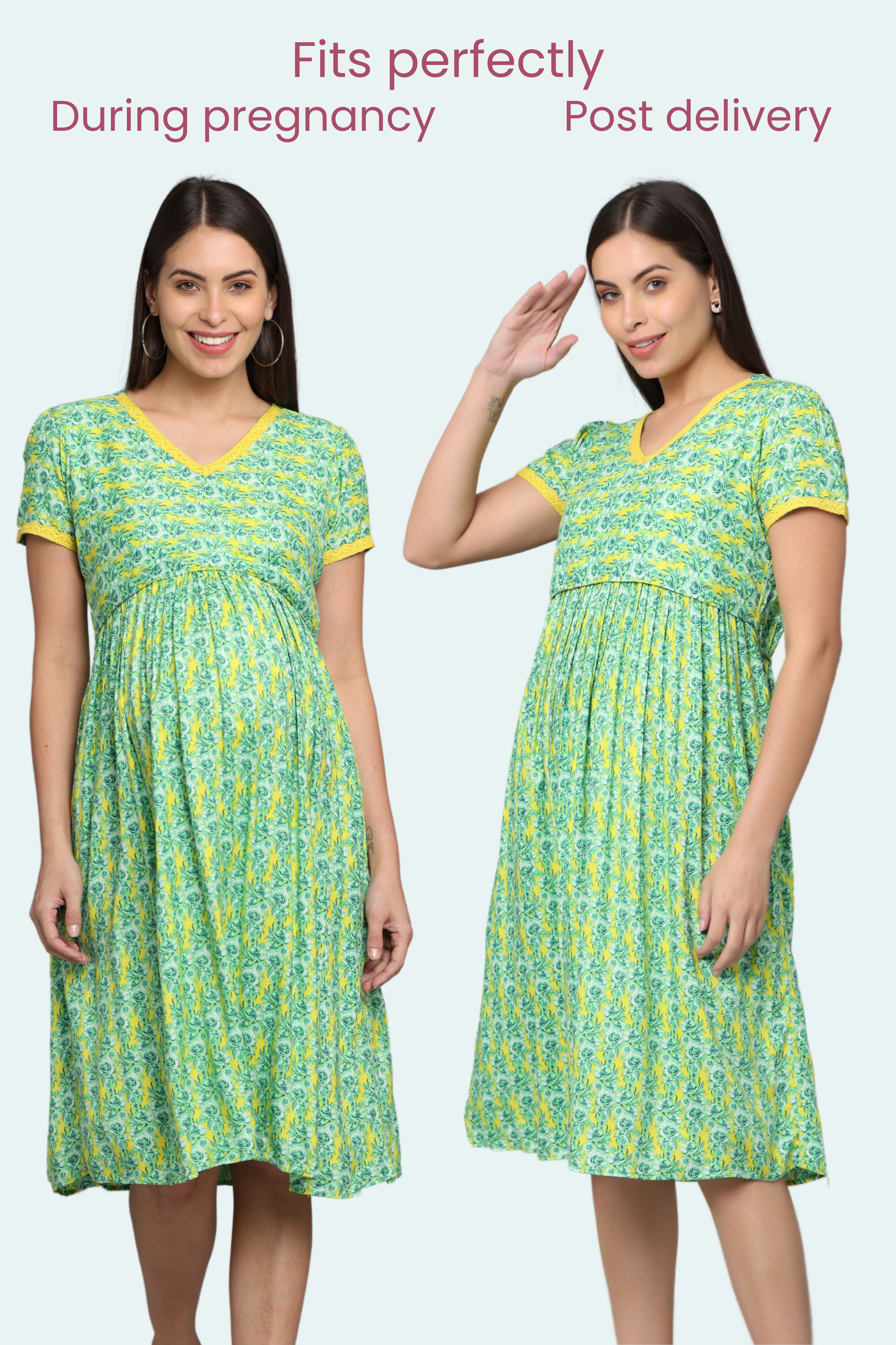 Buy Morph Maternity, Pregnancy Dresses For Women, With Hidden Horizontal  Zip For Easy Breastfeeding, Fits During Pregnancy & Post Pregnancy, Soft  Cotton, One Side Pocket, Green