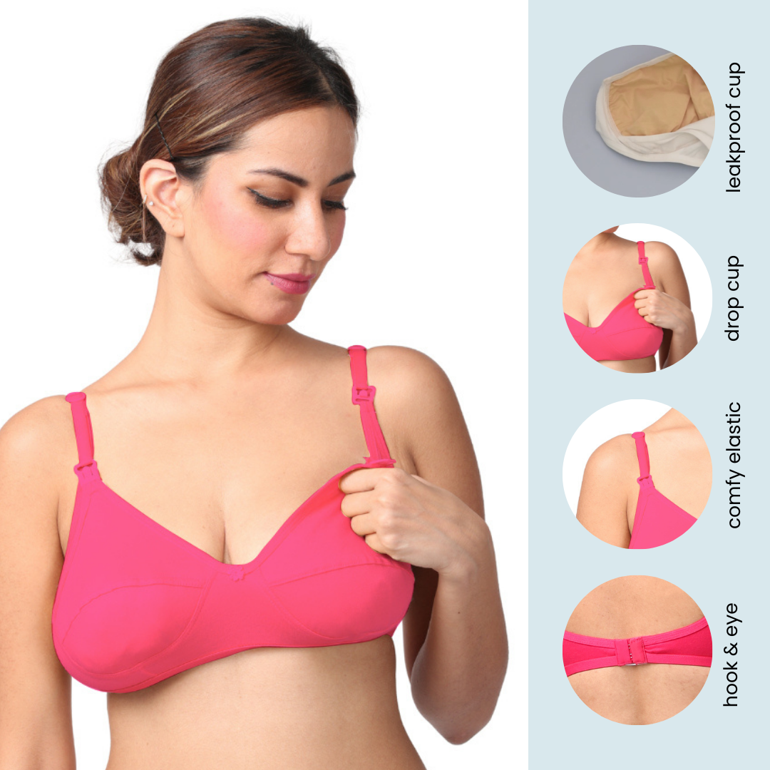 LeakProof Nursing Bra, Drop Cup, Skin Friendly & Non Plastic, Prevents  Show Of Milk Stains